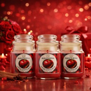 scented jar candles set of 3 – apple cinnamon fragrance | long lasting aroma candles for home décor, relaxation & gifting
