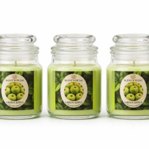 scented jar candles set of 3 – green apple fragrance | long lasting fresh aroma candles for home décor, relaxation & gifting