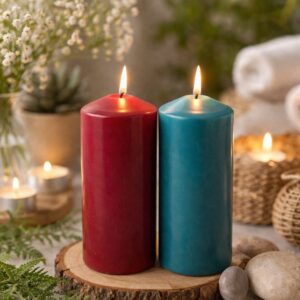 ocean & apple cinnamon pillar candles – set of 2